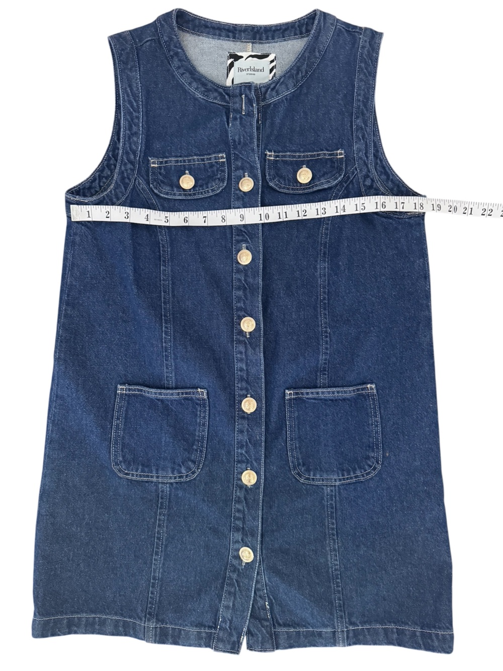 River Island Denim Button-Front Mini Dress Dark Wash Mod Style Size 6 - Picture 7 of 13